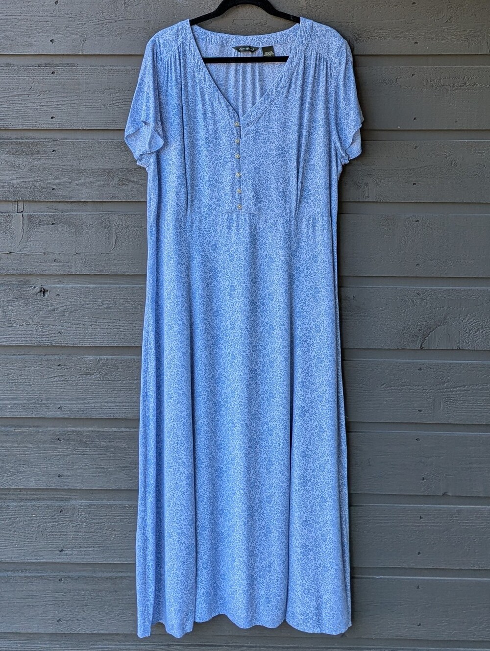 Eddie Bauer Y2K Periwinkle Blue Floral Long Line Empire Waist Dress XXL TALL